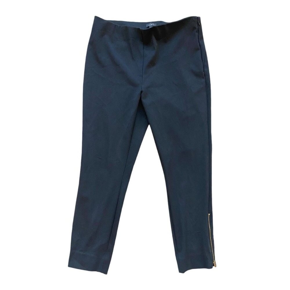 LOFT Womens Black Elastic Waist Side Zip Dress Pants Size 14 Accent Ankle Zipper